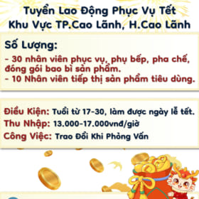 TP. Cao Lanh/Huyện Cao Lãnh – Tuyển lao động phục vụ tết